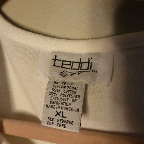 Teddi cardigan faux twin set (tank panel) white embroidery accent XL 1X - Picture 4 of 6